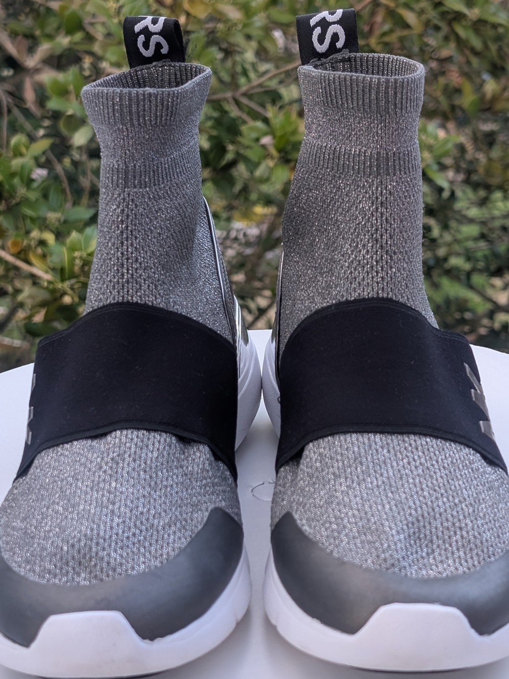 Michael Kors Gray Knit Sock Sneakers with Black Strap